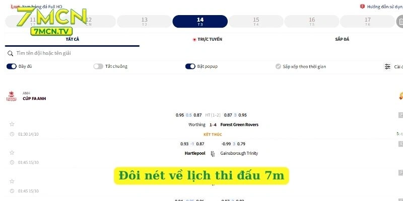Đôi nét về lịch thi đấu 7m